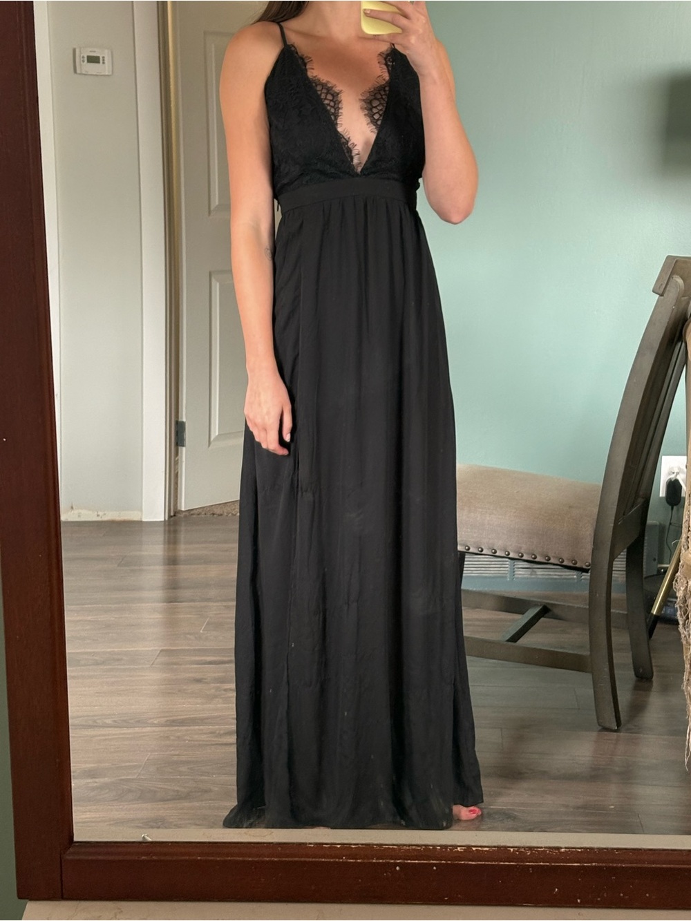 Tobi Black Lace-Trim Maxi Dress